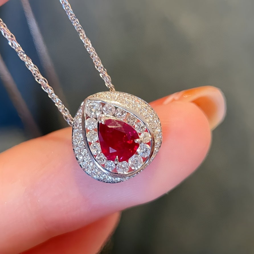 14k Gold 0.87 Ctw Natural Ruby & Diamond Pendant( Without Chain ) - 4