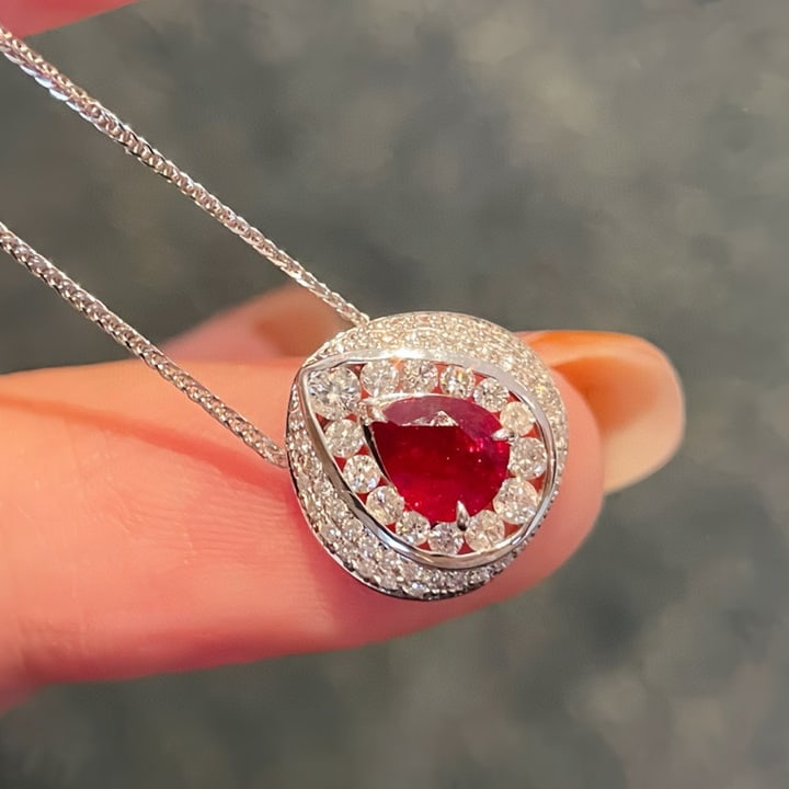 14k Gold 0.87 Ctw Natural Ruby & Diamond Pendant( Without Chain ) - 5