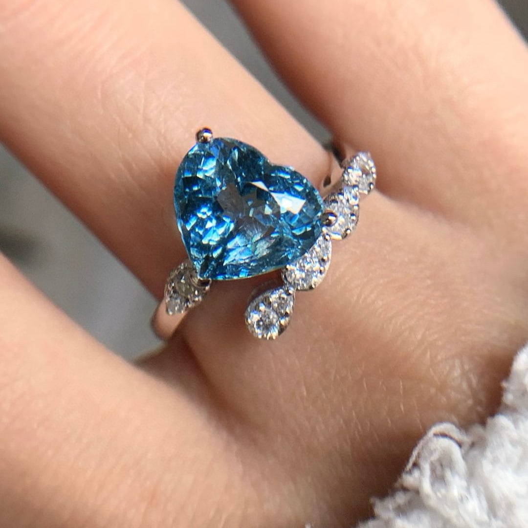 14k Gold 3.09 Ct Natural Aquamarine & Diamond Ring - 3