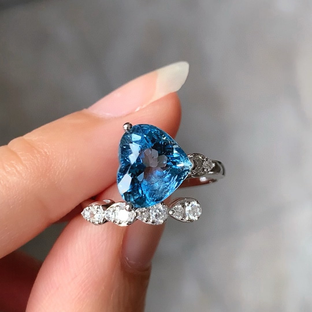 14k Gold 3.09 Ct Natural Aquamarine & Diamond Ring - 5
