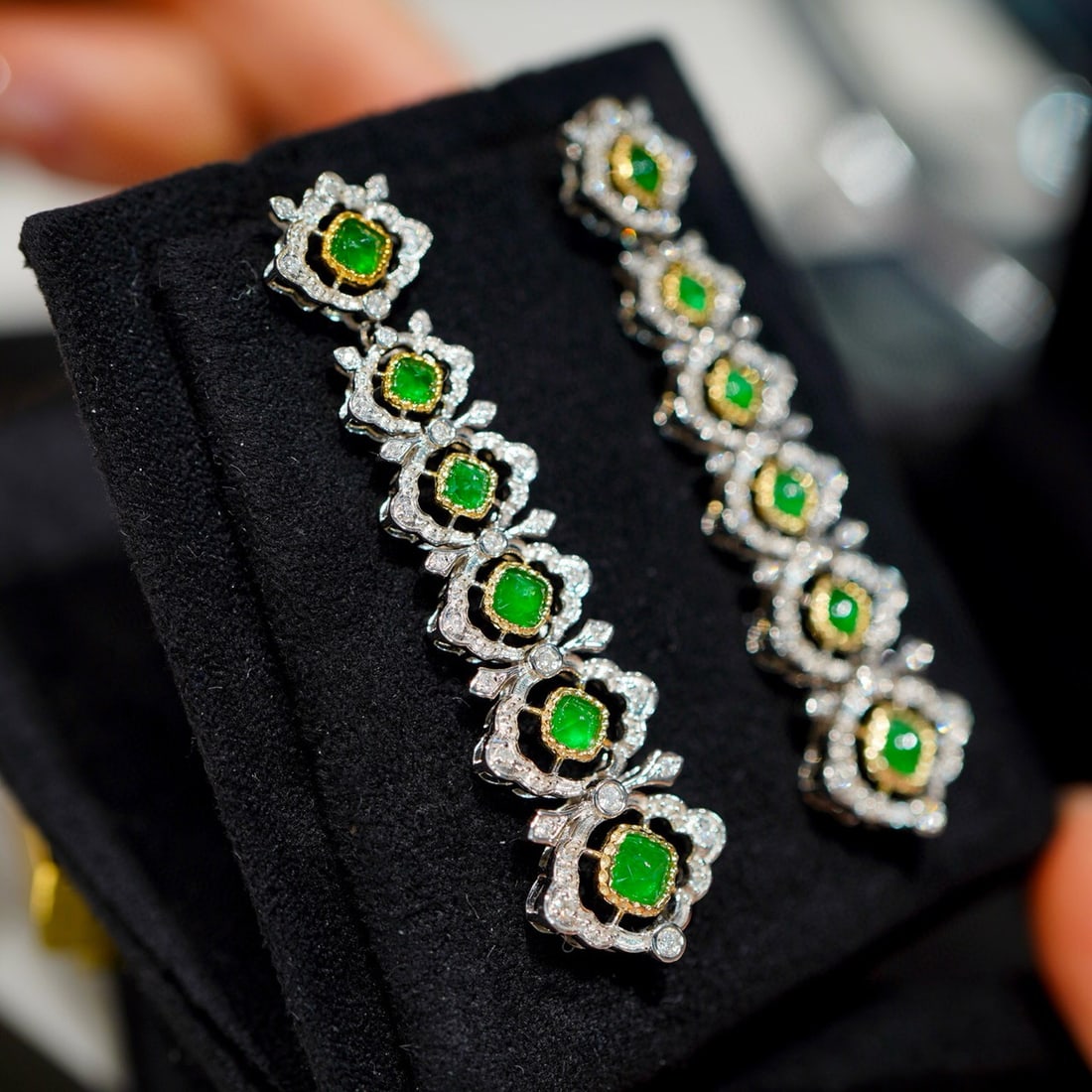 14k Gold 2 Ct Natural Emerald & Diamond Earrings - 2