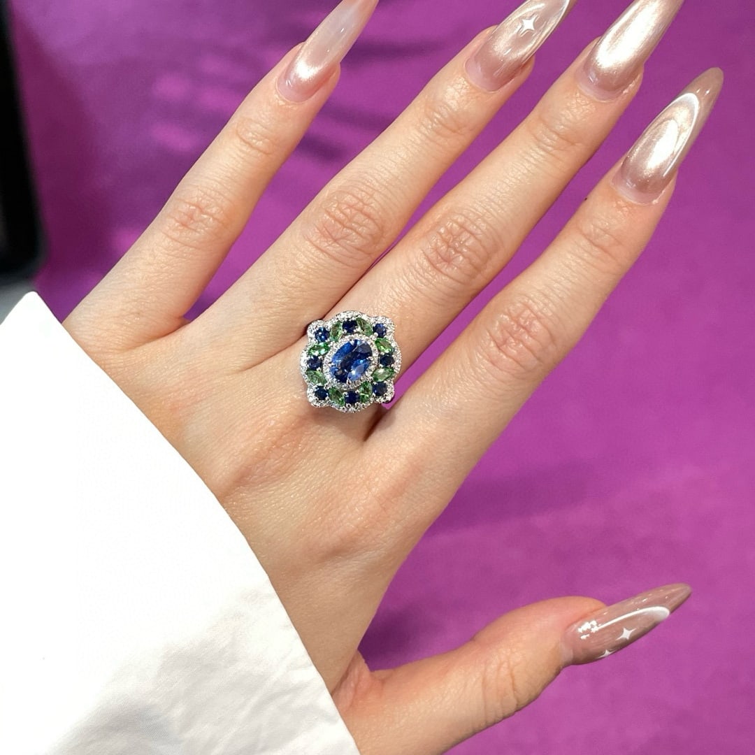 14k Gold 1.28 Ct Natural Sapphire & Diamond Ring - 4