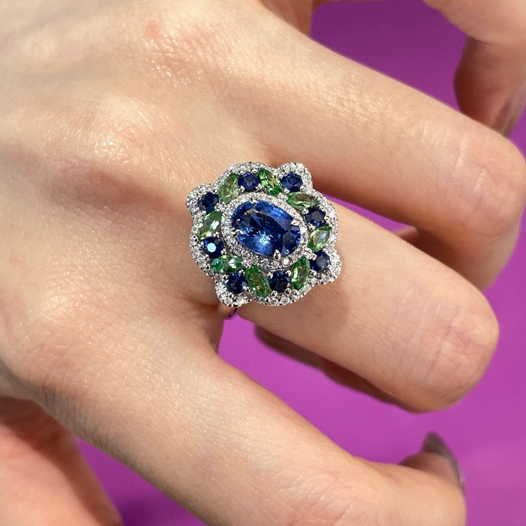 14k Gold 1.28 Ct Natural Sapphire & Diamond Ring - 6
