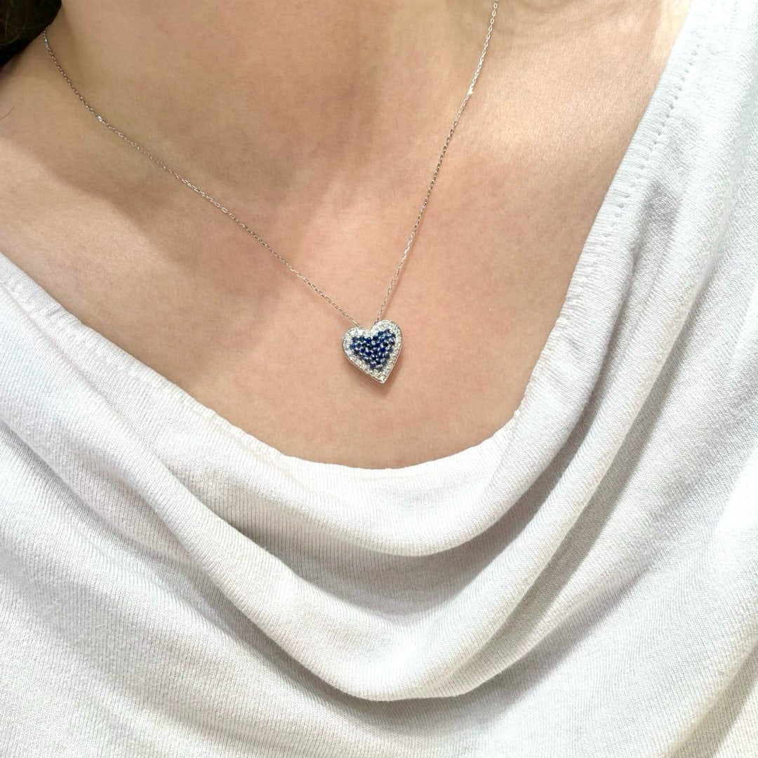 14k Gold 0.65 Ct Natural Sapphire & Diamond Pendant( Without Chain ) - 3