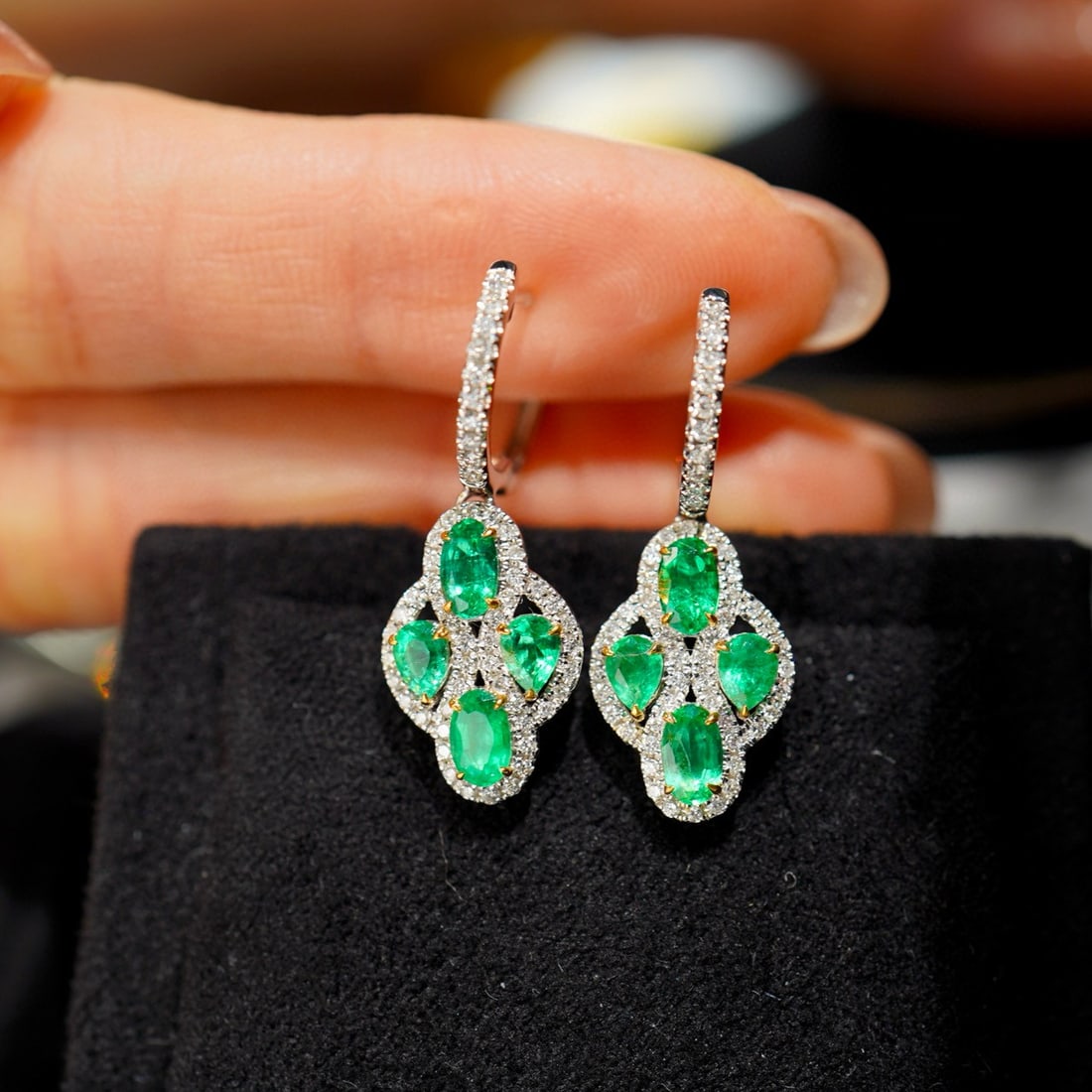 14k Gold 1.35 Ct Natural Emerald & Diamond Earrings - 5