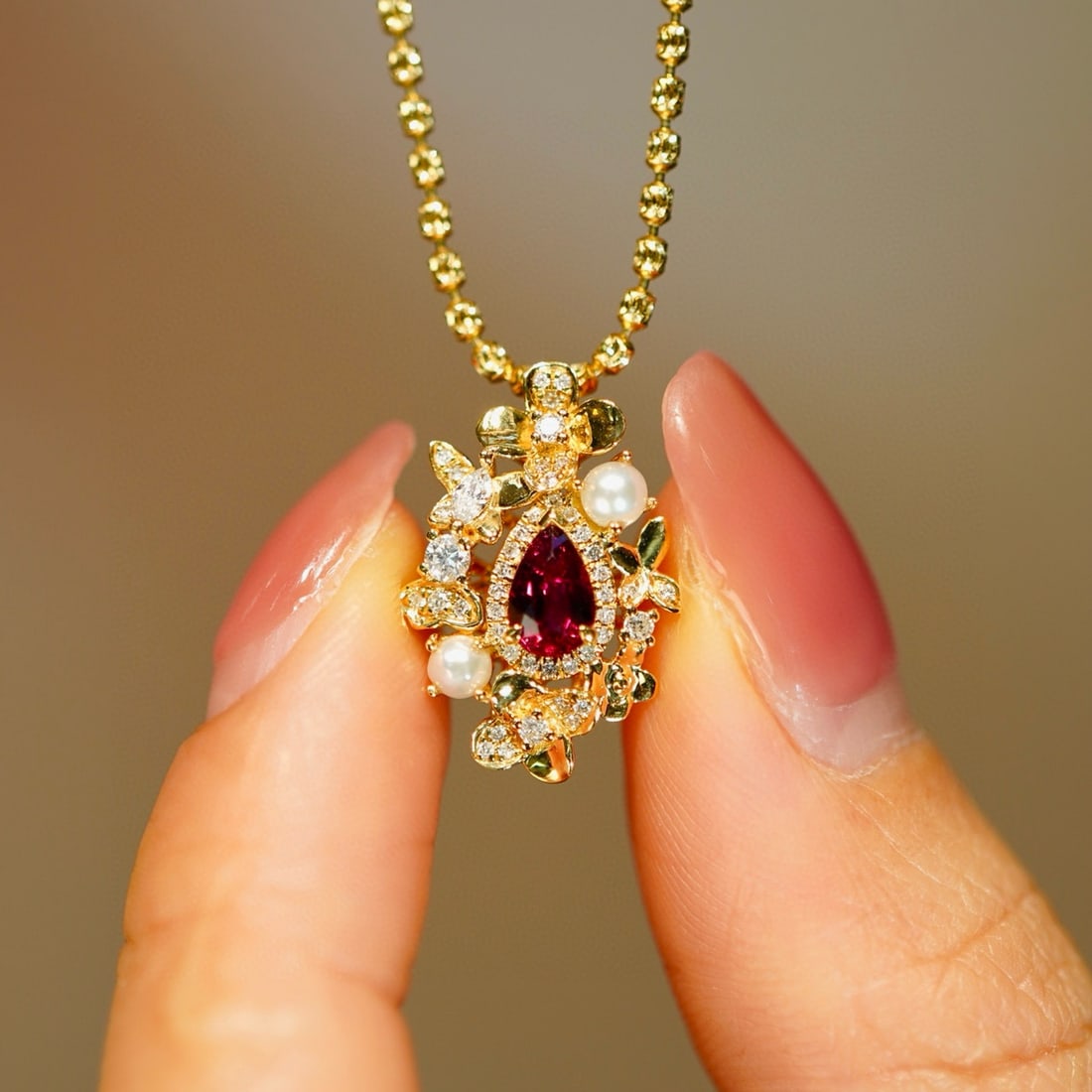 14k Gold 0.45 Ct Natural Ruby & Diamond Pendant( Without Chain ) - 2