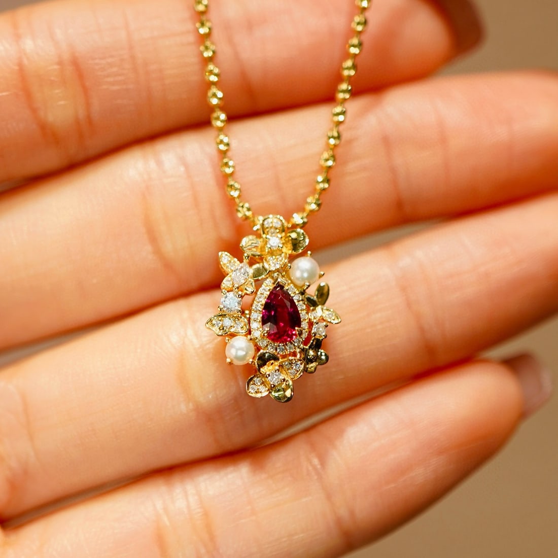 14k Gold 0.45 Ct Natural Ruby & Diamond Pendant( Without Chain ) - 4