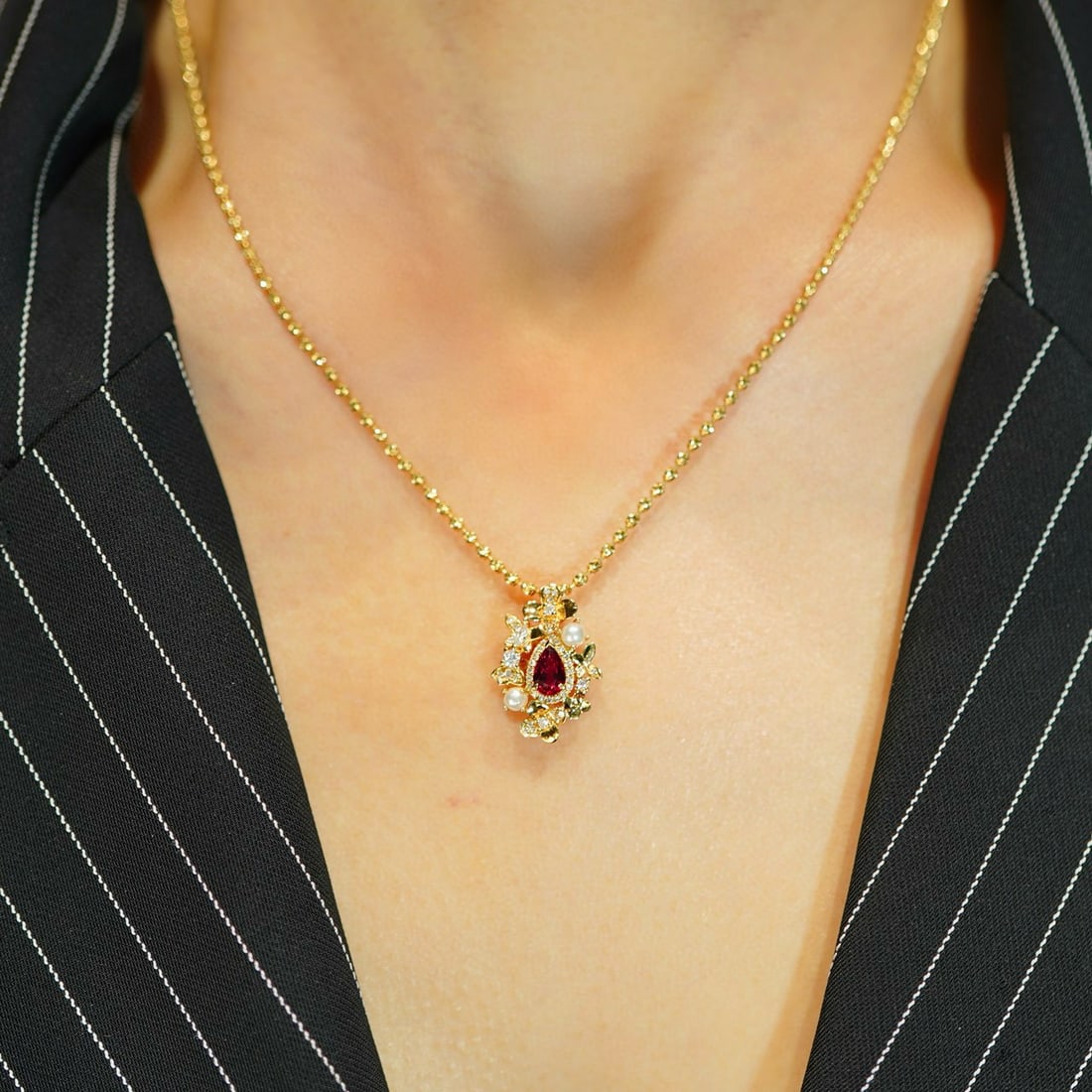 14k Gold 0.45 Ct Natural Ruby & Diamond Pendant( Without Chain ) - 5