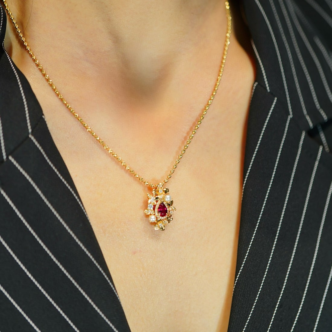 14k Gold 0.45 Ct Natural Ruby & Diamond Pendant( Without Chain ) - 6