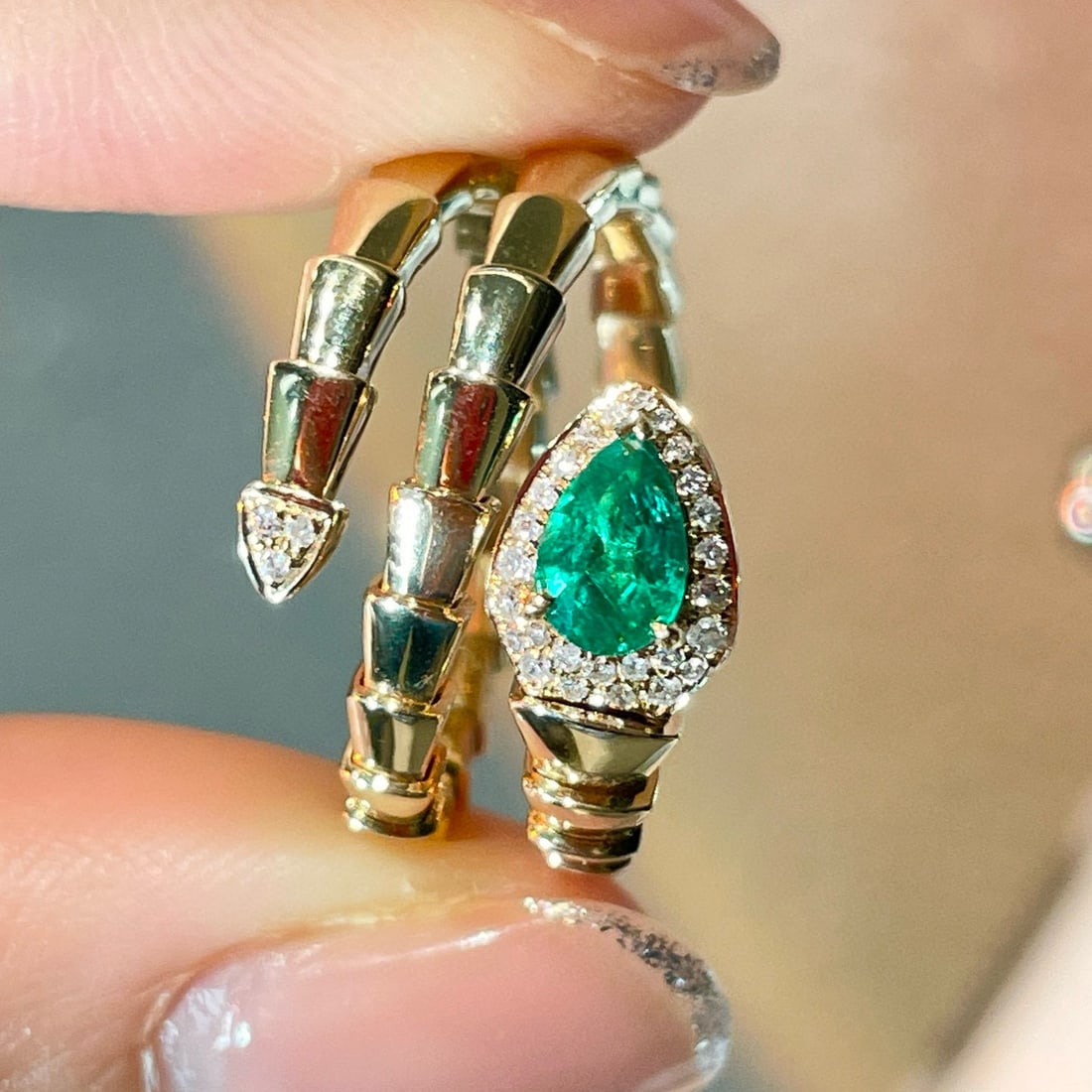 14k Gold 0.40 Ct Natural Emerald & Diamond Ring - 3