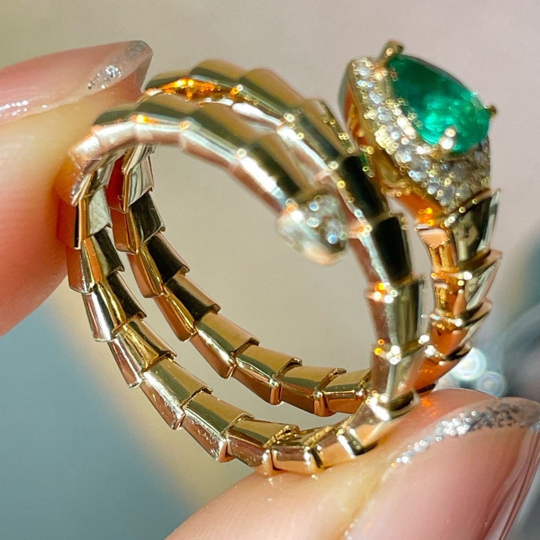 14k Gold 0.40 Ct Natural Emerald & Diamond Ring - 4