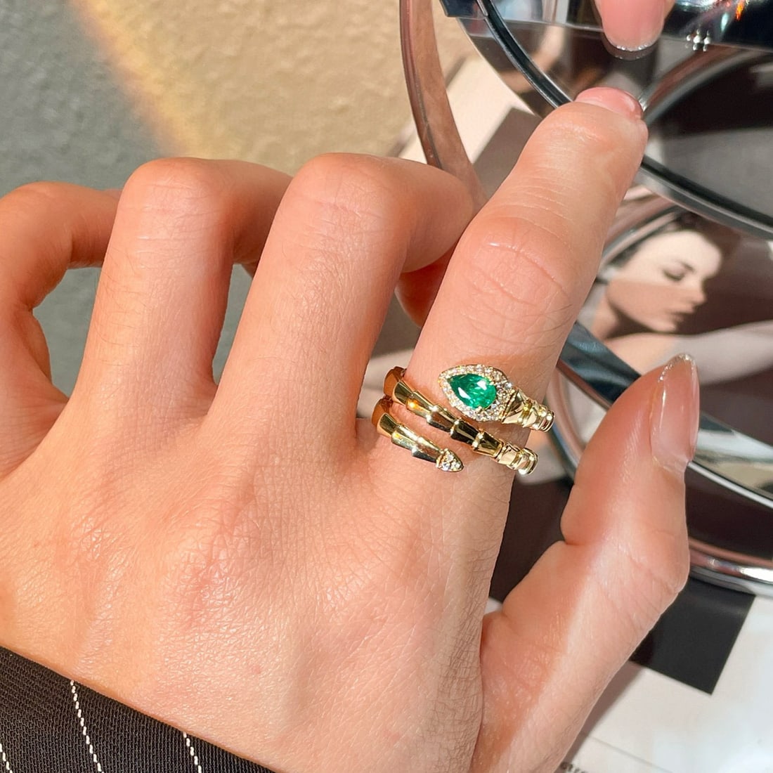 14k Gold 0.40 Ct Natural Emerald & Diamond Ring - 7