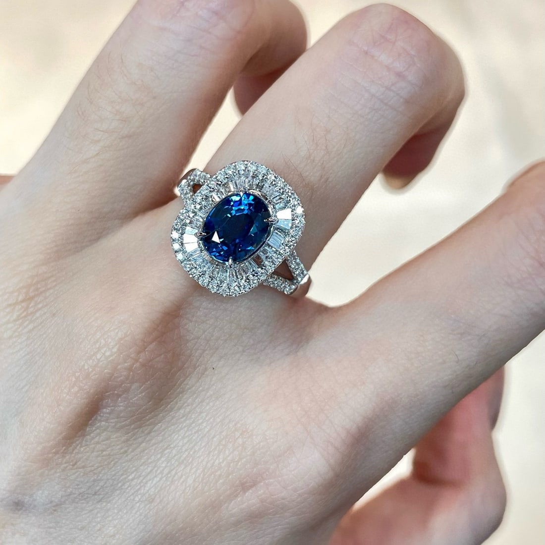 14k Gold 2.09 Ct Natural Sapphire & Diamond Ring - 6
