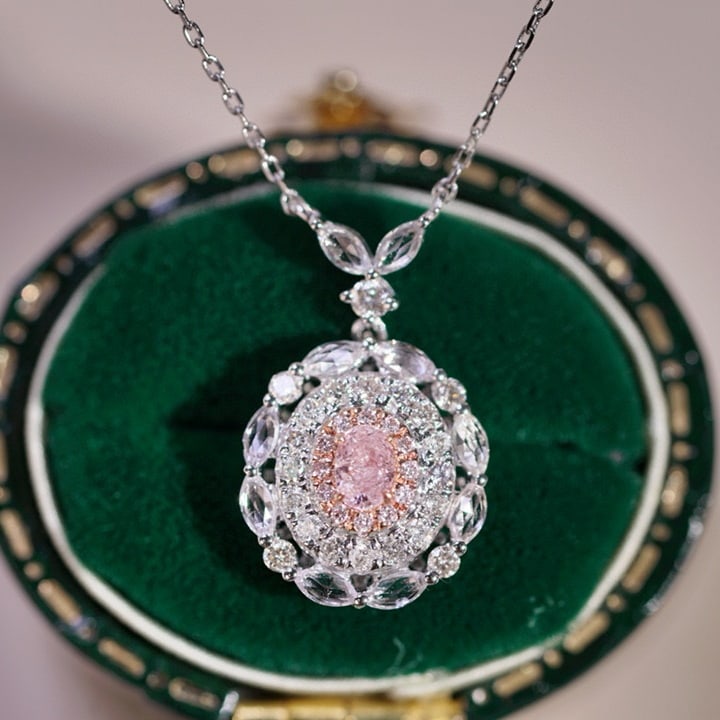 14k Gold 0.45 Ctw Natural Pink Diamond & Diamond Pendant( Without Chain ): Ref:230989181 // gold content:14k gold // main gemstone:pink diamond // shape:oval // carat weight:0. 15ct // color:pink // treatment:natural // cut grade:g // // adjacent gemstone 2 : diamond // shap