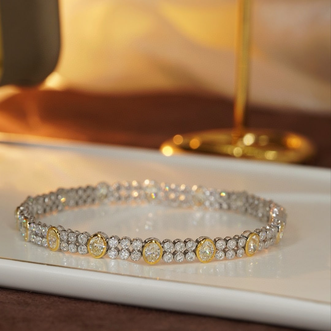 14k Gold 5.15 Ctw Natural H Diamond Bracelet: Ref:230989182 // gold content:14k gold // main gemstone:diamond // shape:oval // carat weight:3. 7ct // color:h // treatment:natural // cut grade:g // // adjacent gemstone 2 : diamond // shape:round