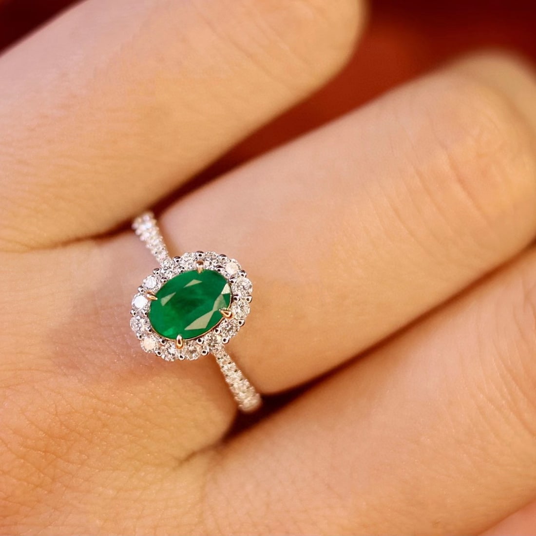 14k Gold 1.11 Ctw Natural Emerald & Diamond Ring - 7