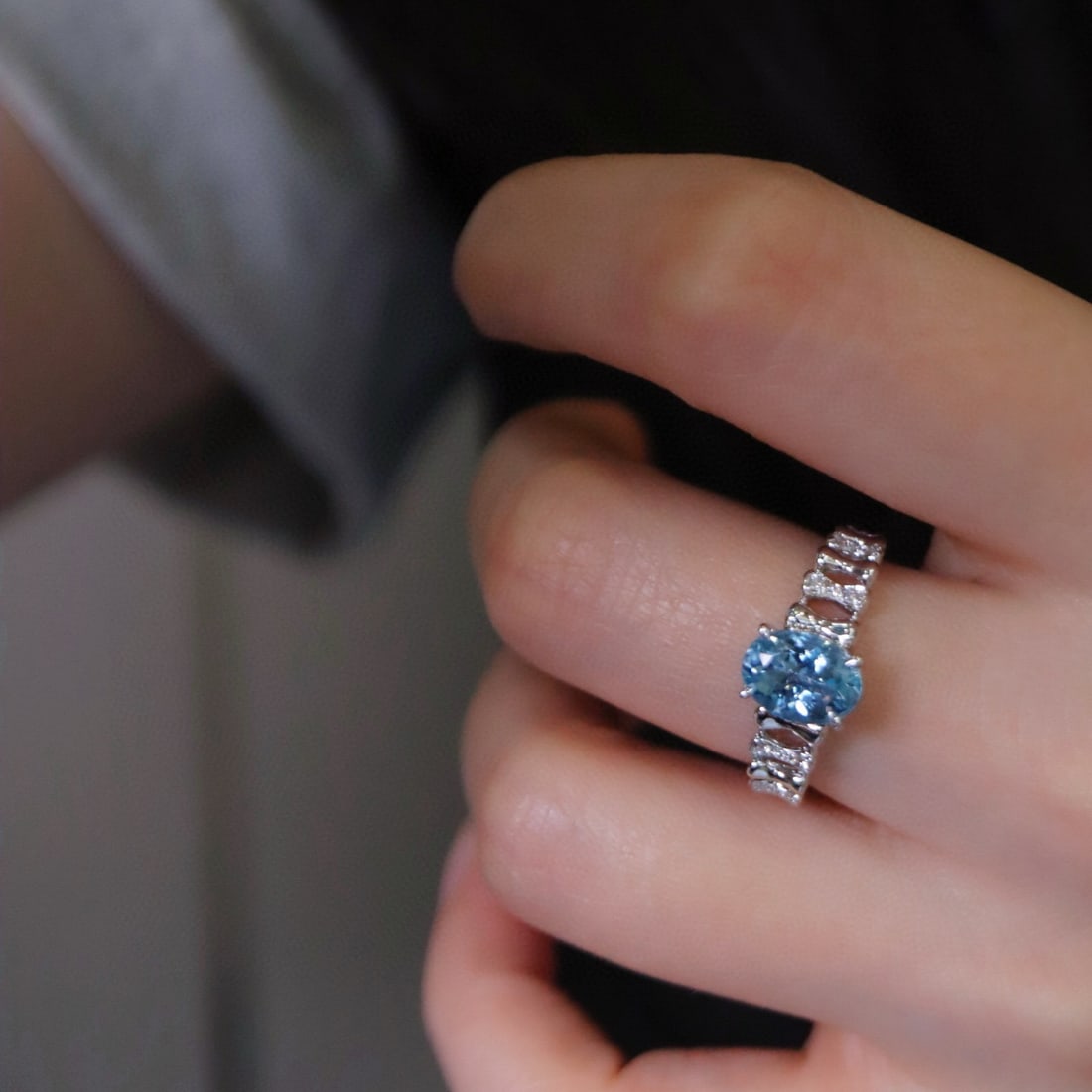 14k Gold 1.16 Ctw Natural Aquamarine & Diamond Ring - 3