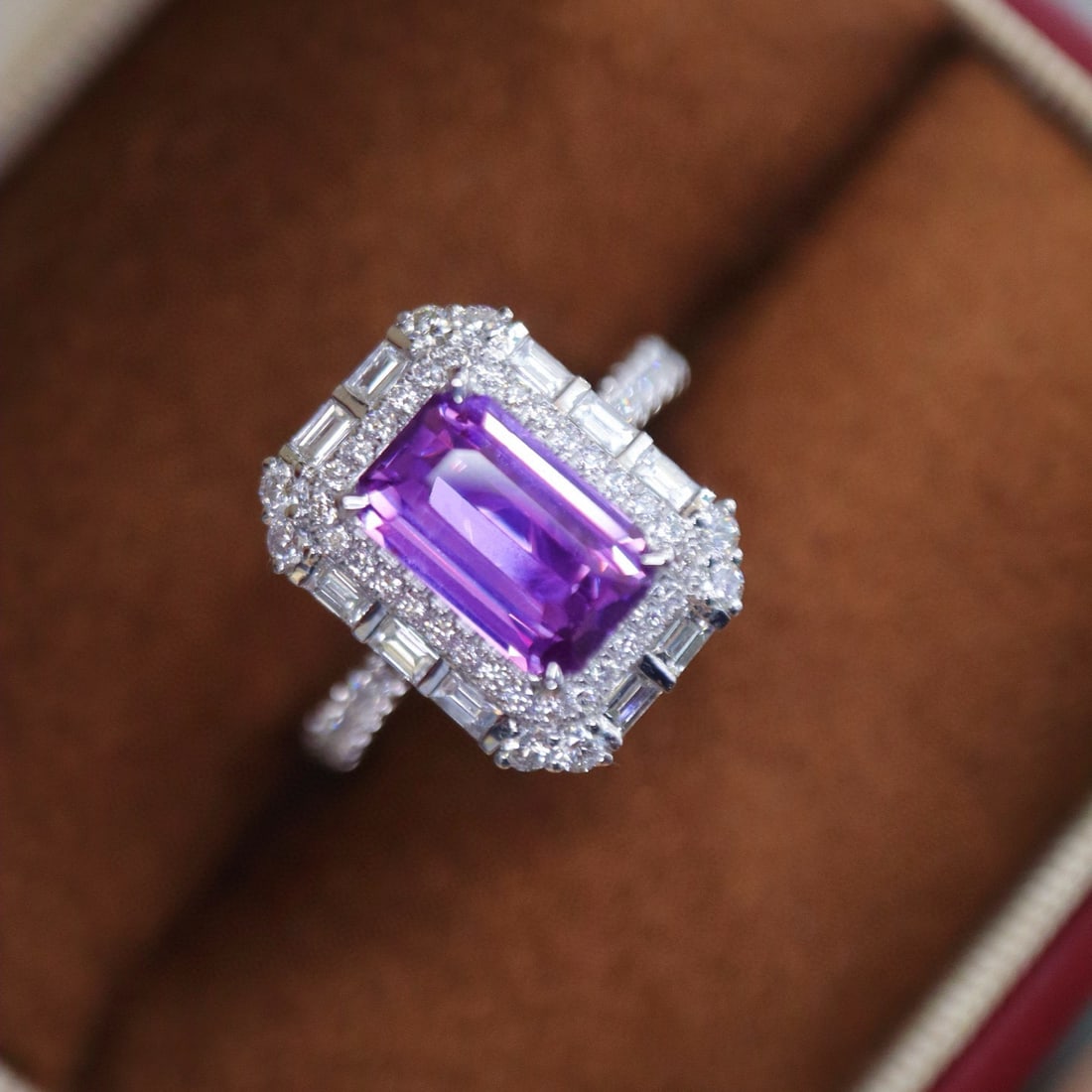 14k Gold 3.26 Ctw Natural Sapphire & Diamond Ring: Ref:230989196 // gold content:14k gold // ring size:7. 25us // // main gemstone:sapphire // shape:emerald // carat weight:2. 54ct // color:purple // treatment:natural // cut grade:g // // adjacent