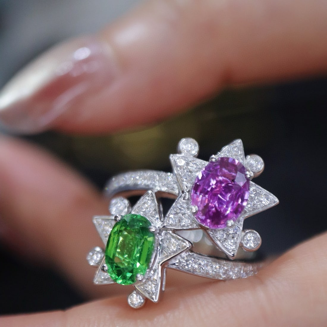 14k Gold 2.19 Ctw Natural Tsavorite & Sapphire Ring - 3