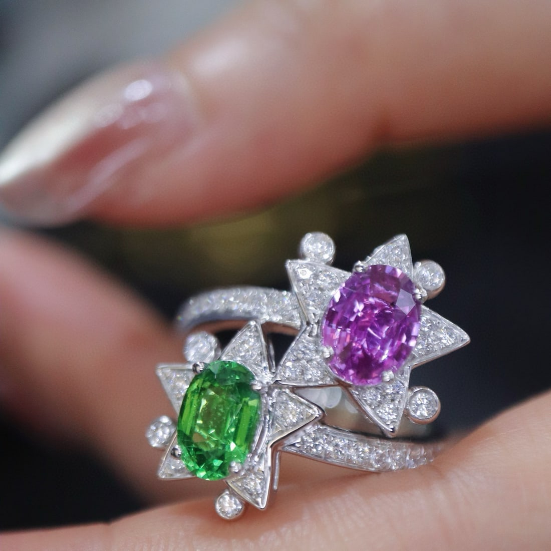 14k Gold 2.19 Ctw Natural Tsavorite & Sapphire Ring - 5