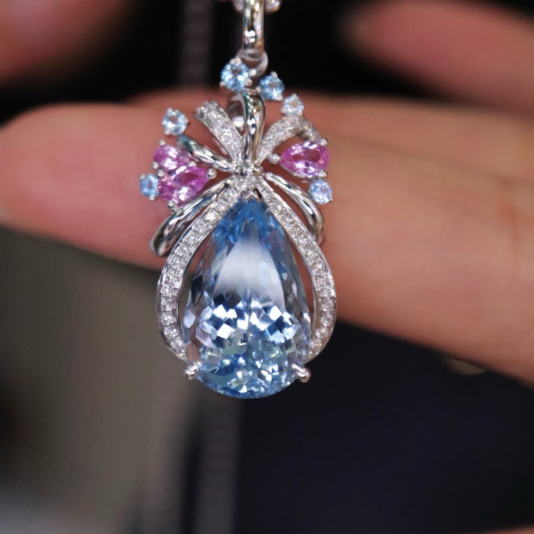 14k Gold 4.20 Ctw Natural Aquamarine & Diamond Pendant( Without Chain ) - 3