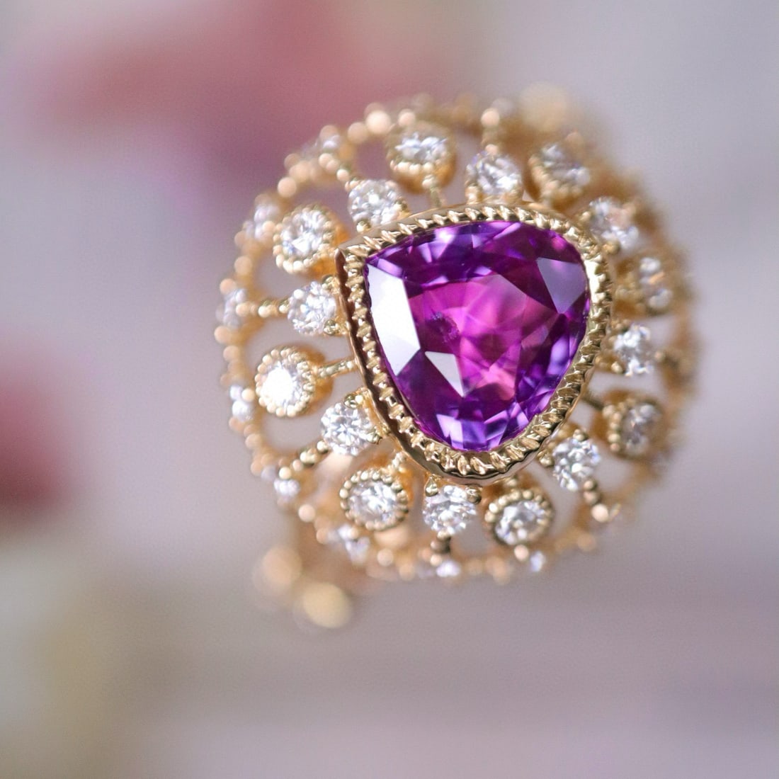 14k Gold 1.97 Ctw Natural Sapphire & Diamond Ring: Ref:230989207 // gold content:14k gold // ring size:7. 25us // // main gemstone:sapphire // shape:heart // carat weight:1. 52ct // color:purple // treatment:natural // cut grade:g // // adjacent