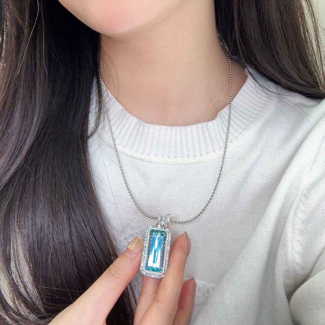 14k Gold 16.89 Ctw Natural Aquamarine & Diamond Pendant( Without Chain ) - 2