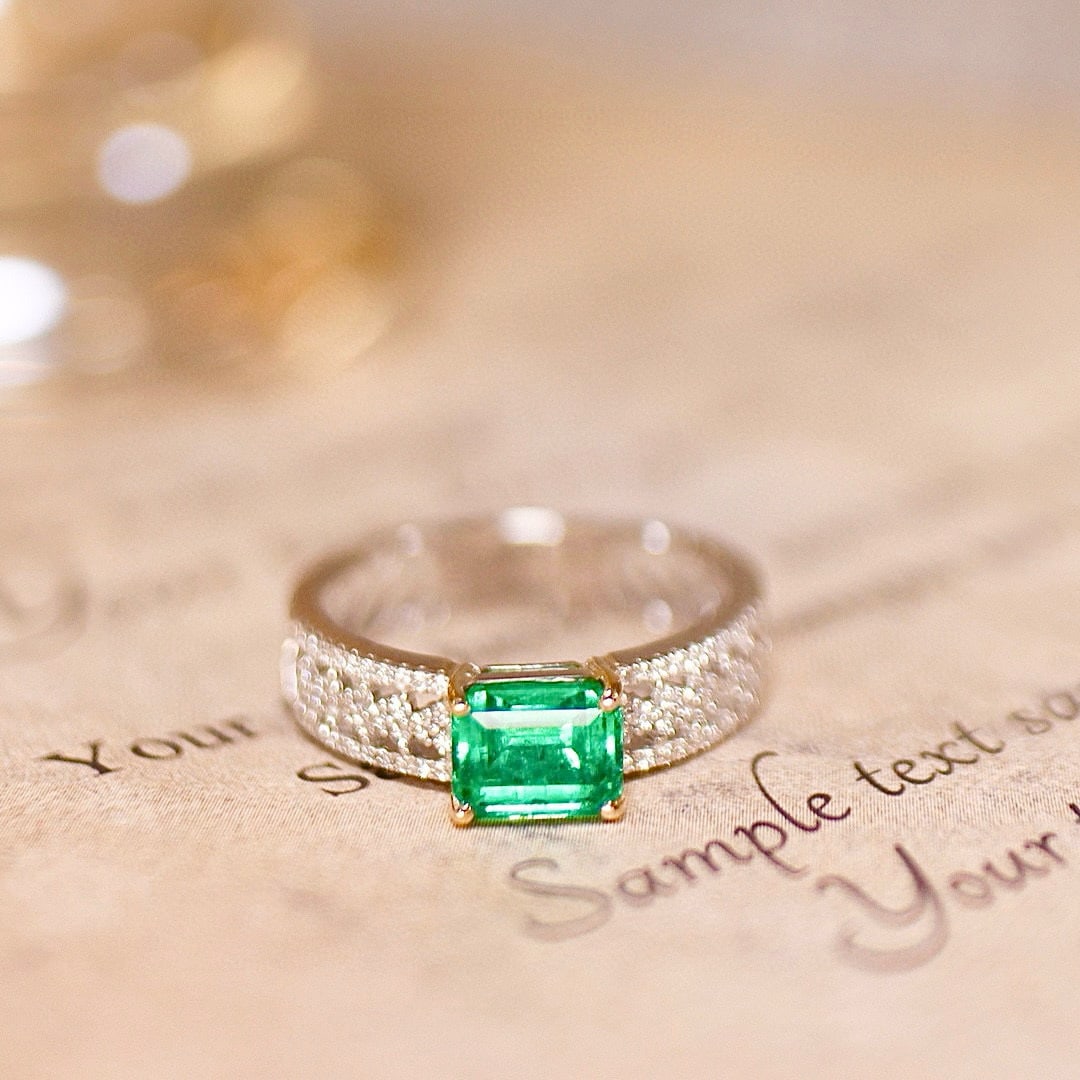 14k Gold 1.39 Ctw Natural Emerald & Diamond Ring - 3