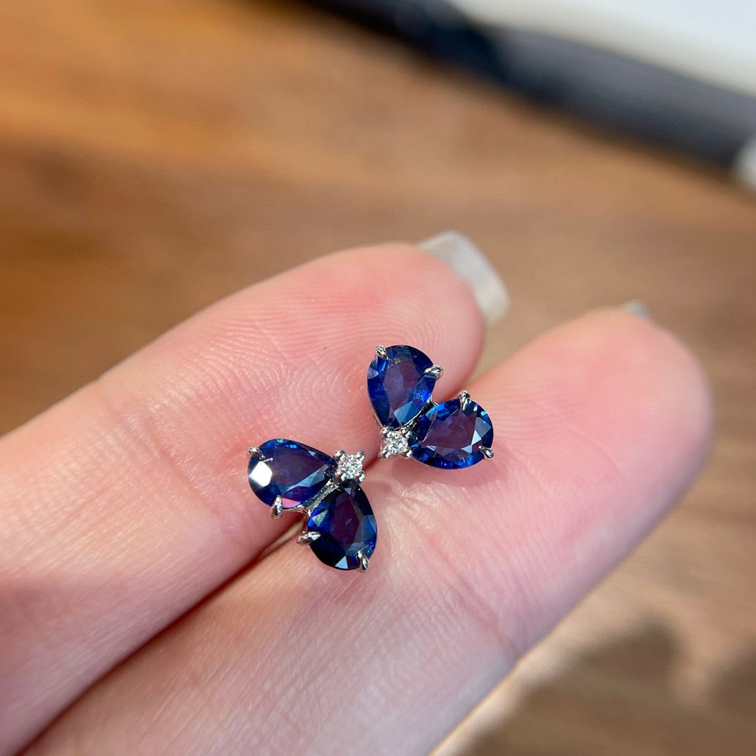 14k Gold 1.8 Ct Natural Sapphire & Diamond Earrings - 2