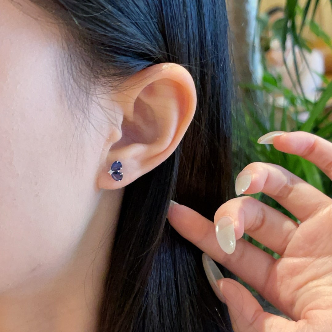 14k Gold 1.8 Ct Natural Sapphire & Diamond Earrings - 4