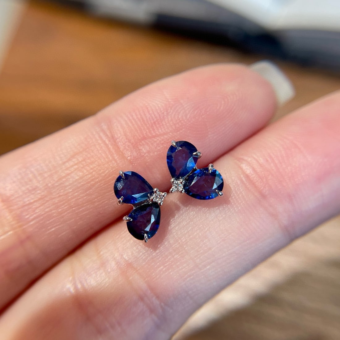 14k Gold 1.8 Ct Natural Sapphire & Diamond Earrings - 6