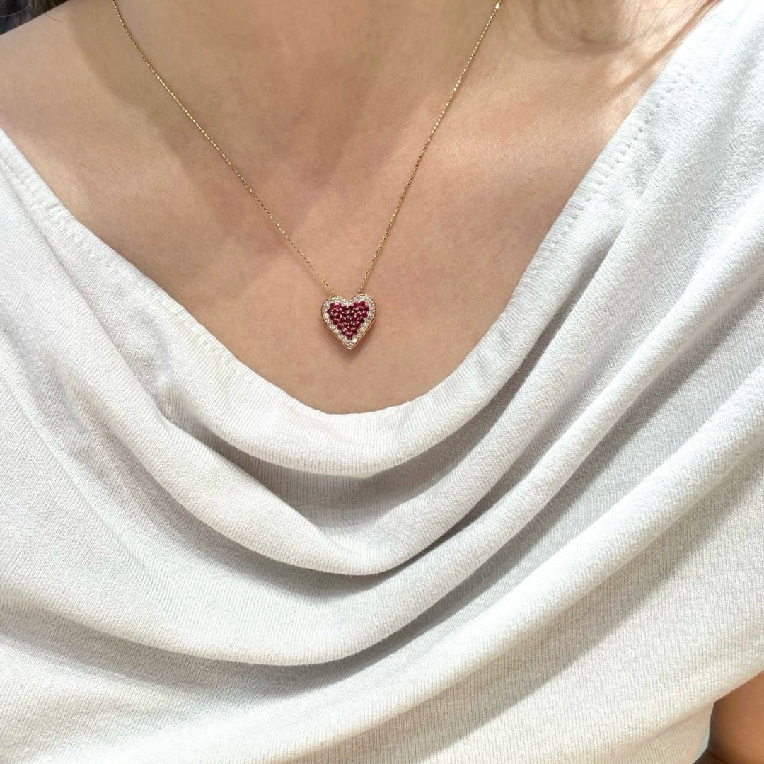 14k Gold 0.65 Ct Natural Ruby & Diamond Pendant( Without Chain ) - 3