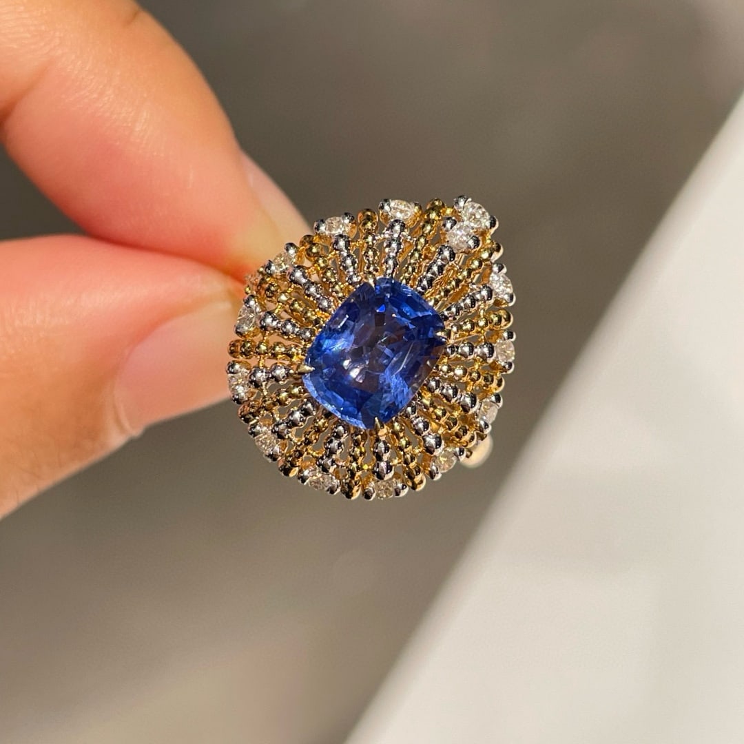 14k Gold 1.88 Ct Natural Sapphire & Diamond Ring - 2