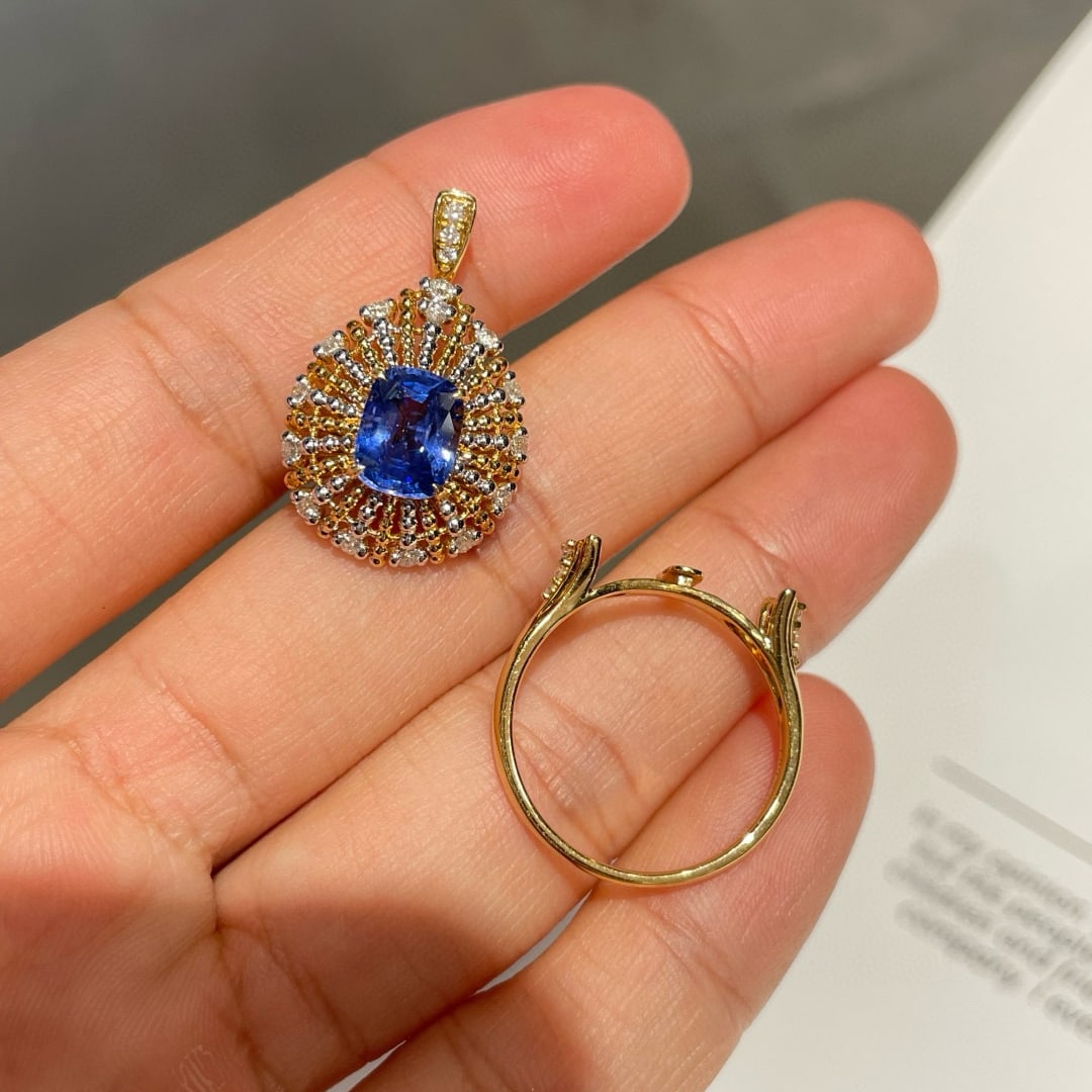 14k Gold 1.88 Ct Natural Sapphire & Diamond Ring - 3