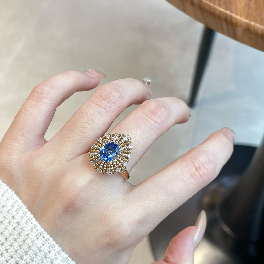 14k Gold 1.88 Ct Natural Sapphire & Diamond Ring - 4