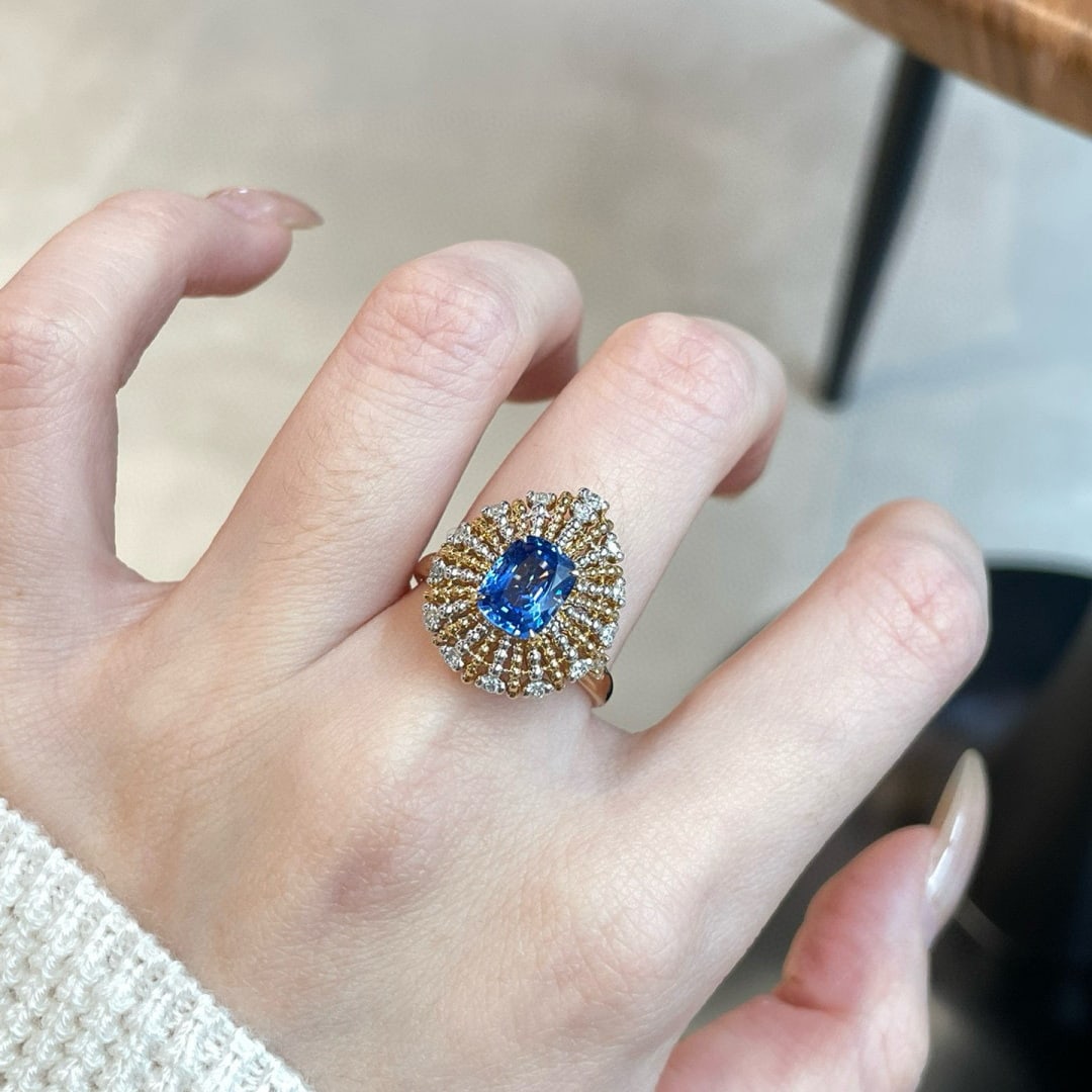 14k Gold 1.88 Ct Natural Sapphire & Diamond Ring - 5