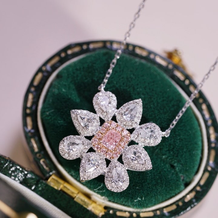14k Gold 0.37 Ctw Natural Pink Diamond & Diamond Pendant( Without Chain ) - 2