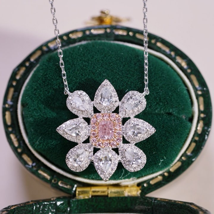 14k Gold 0.37 Ctw Natural Pink Diamond & Diamond Pendant( Without Chain ) - 3