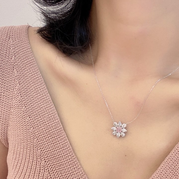 14k Gold 0.37 Ctw Natural Pink Diamond & Diamond Pendant( Without Chain ) - 5