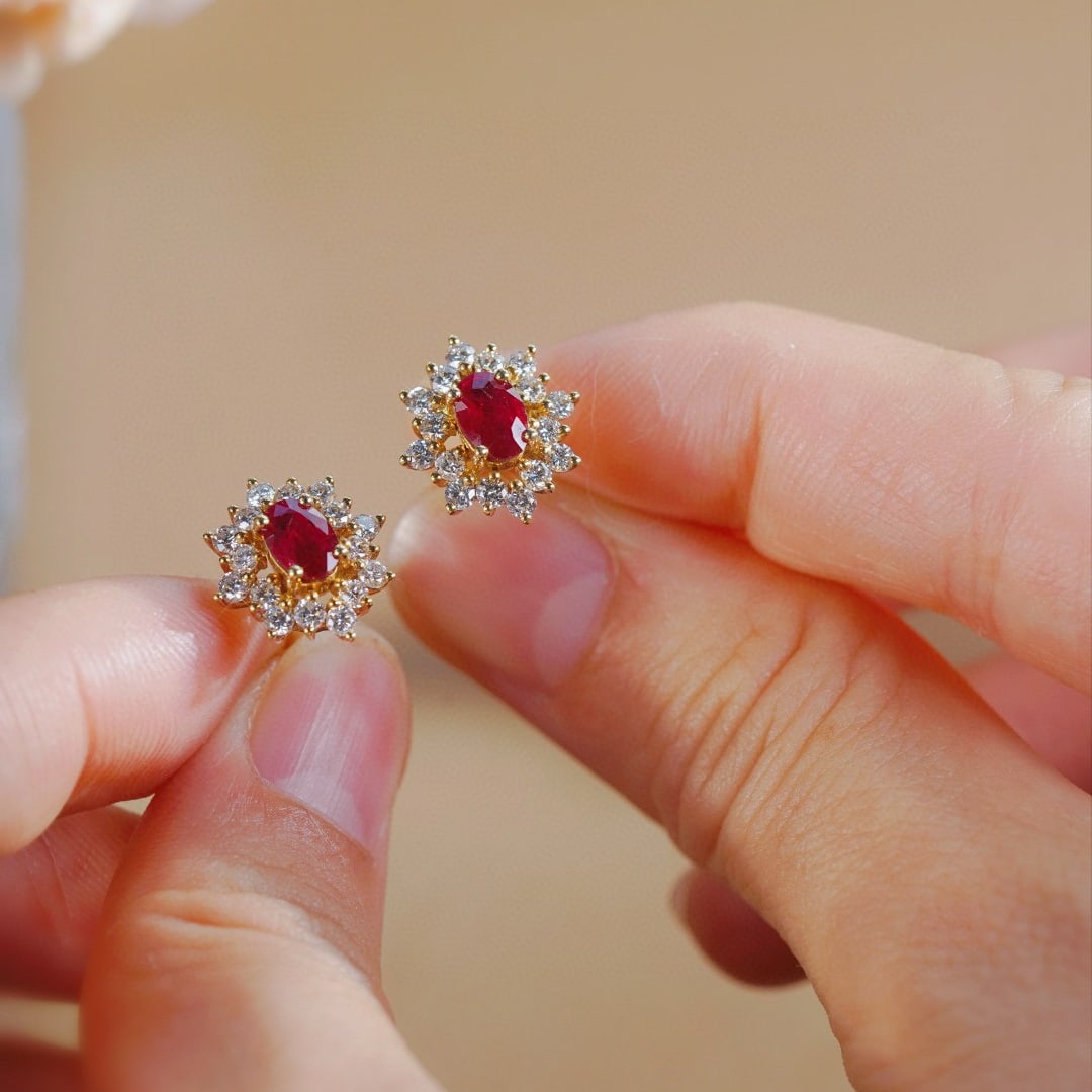 14k Gold 1.90 Ctw Natural Ruby & Diamond Earrings - 2