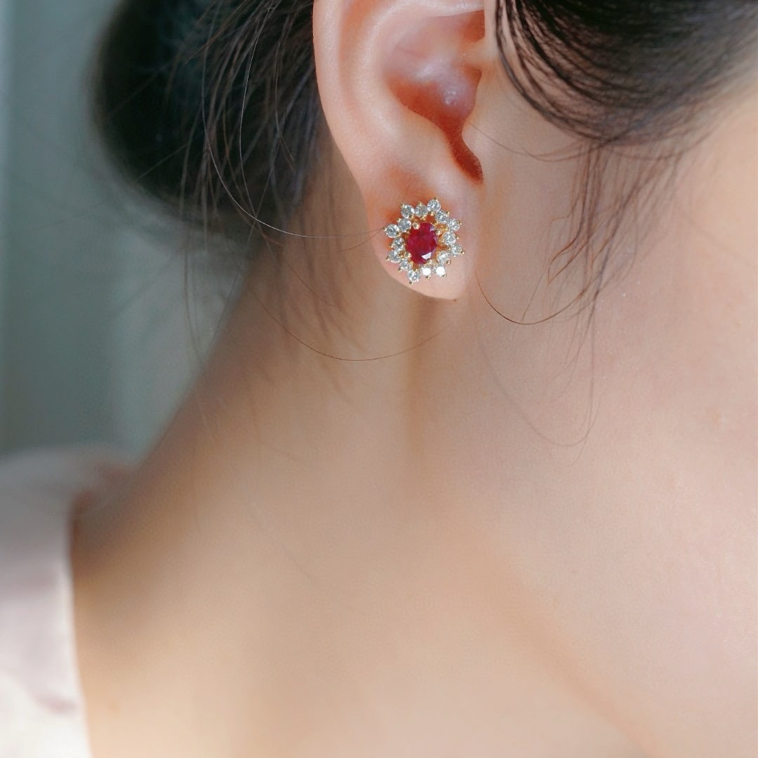 14k Gold 1.90 Ctw Natural Ruby & Diamond Earrings - 3