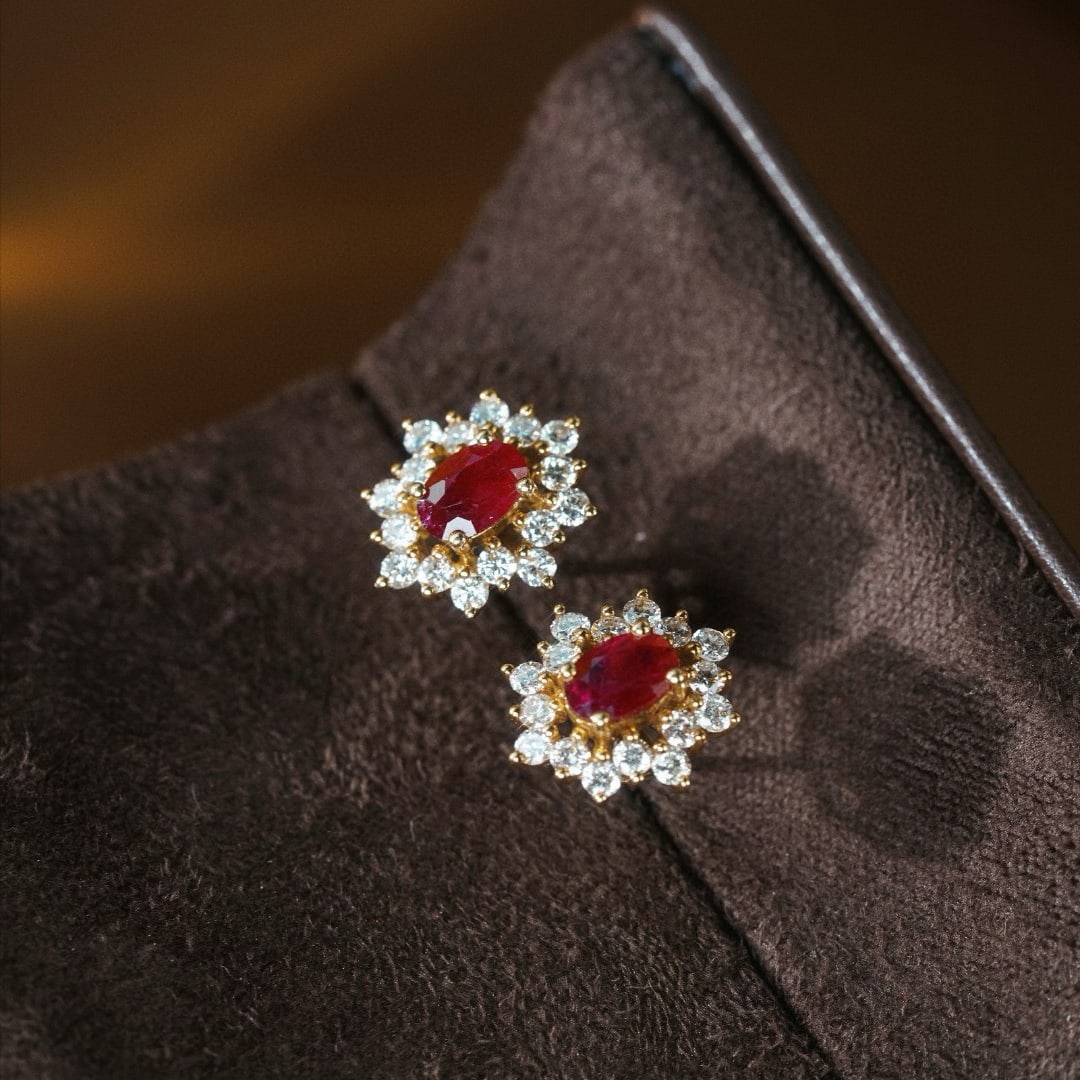 14k Gold 1.90 Ctw Natural Ruby & Diamond Earrings - 5