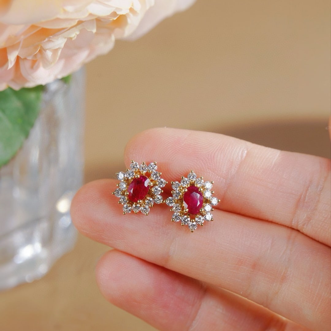 14k Gold 1.90 Ctw Natural Ruby & Diamond Earrings - 6