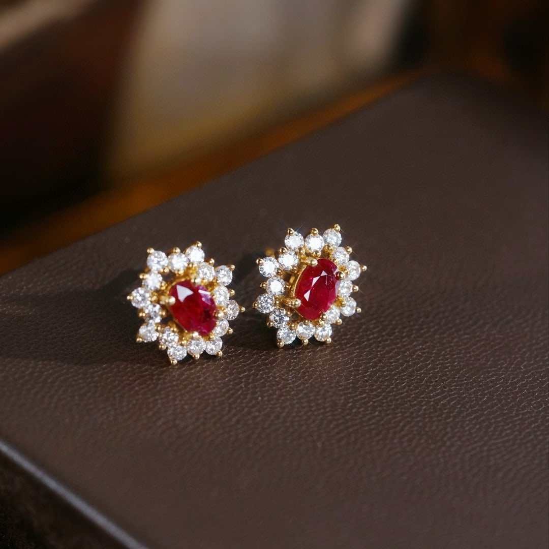 14k Gold 1.90 Ctw Natural Ruby & Diamond Earrings - 7