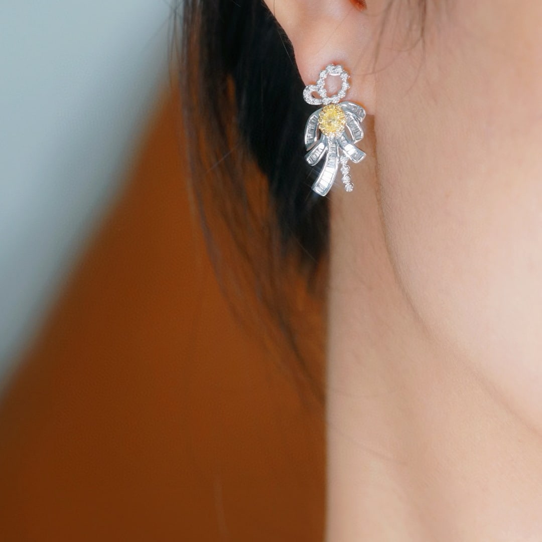 14k Gold 0.90 Ctw Natural Yellow Diamond & Diamond Earrings - 2