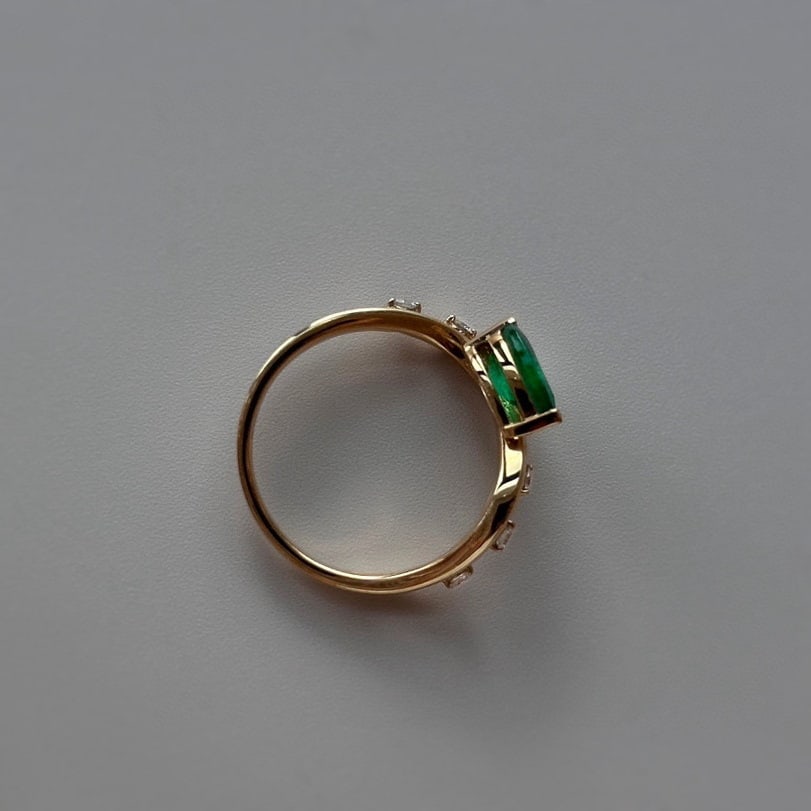 14k Gold 0.89 Ctw Natural Emerald & Diamond Ring - 3