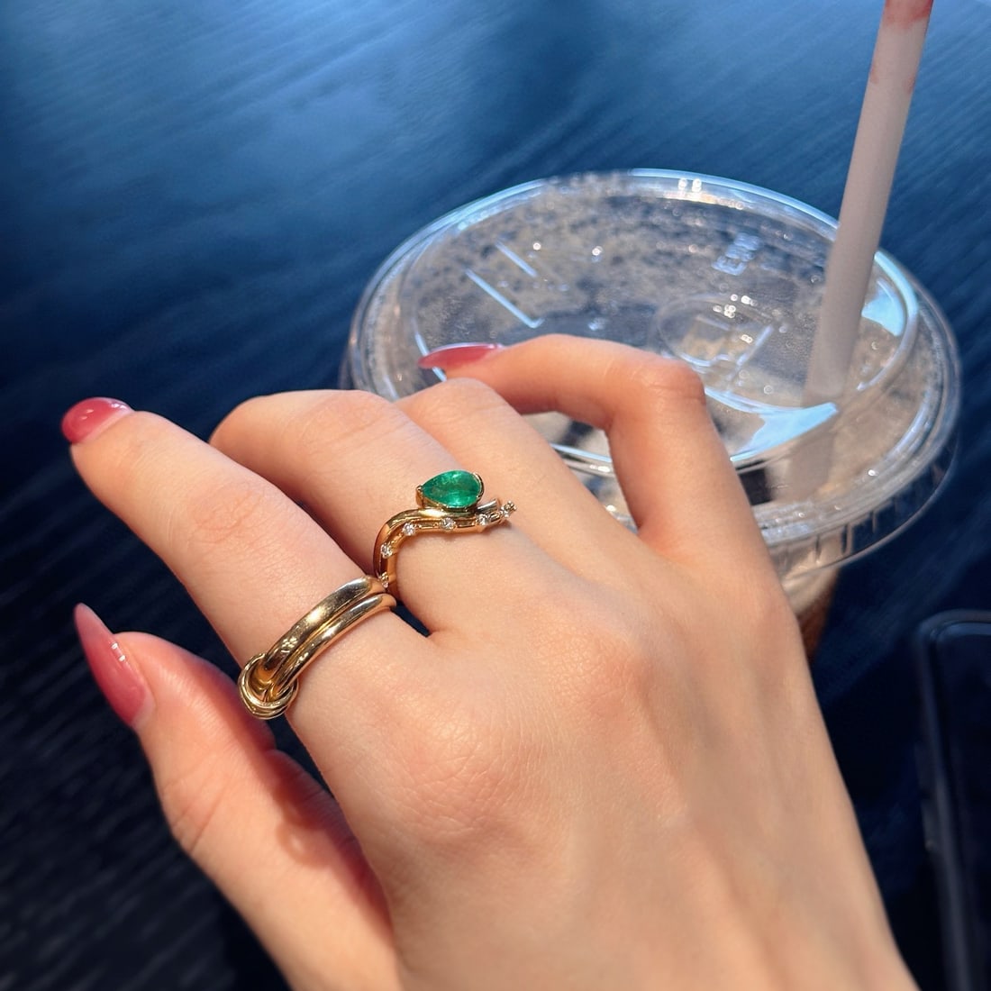 14k Gold 0.89 Ctw Natural Emerald & Diamond Ring - 6