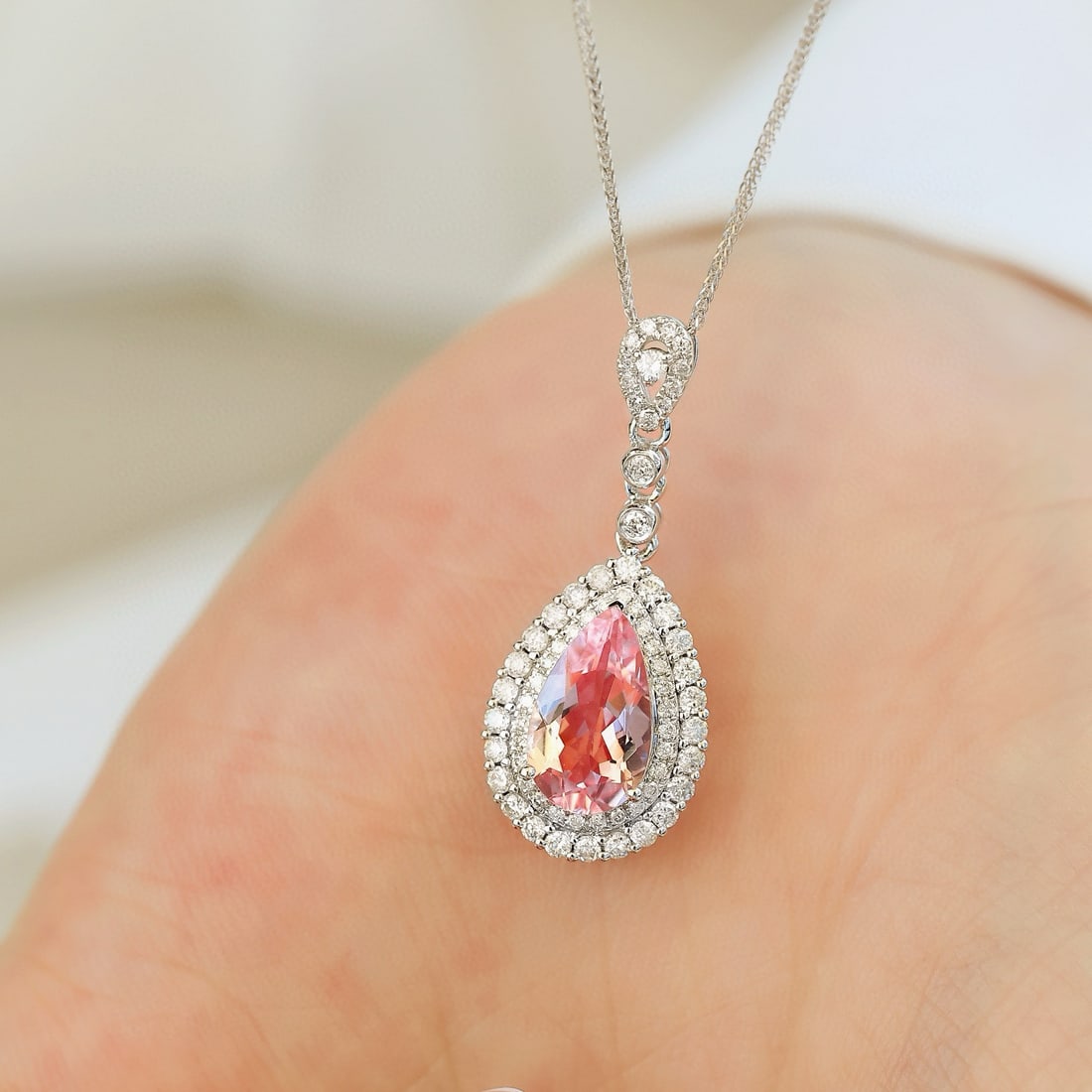 14k Gold 1.56 Ctw Natural Morganite & Diamond Pendant( Without Chain ) - 2