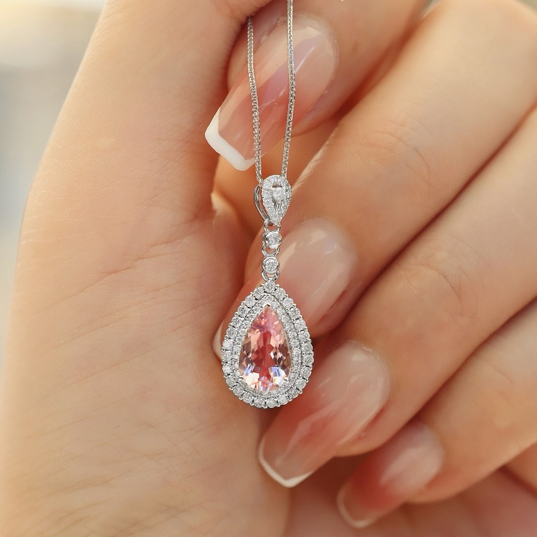 14k Gold 1.56 Ctw Natural Morganite & Diamond Pendant( Without Chain ) - 4