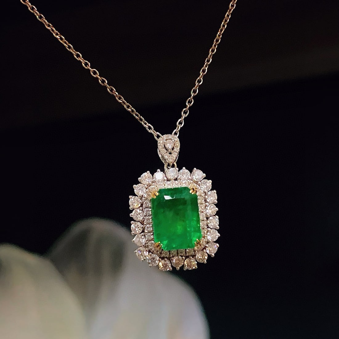 14k Gold 3.55 Ct Natural Emerald & Diamond Pendant( Without Chain ) - 3